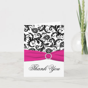 Black, White, and Fuchsia Damask Thank You Card