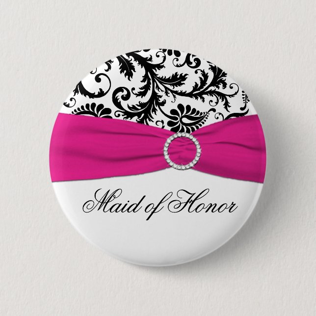 Black, White, and Fuchsia Maid of Honour Pin (Front)