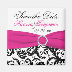 Black, White, and Fuchsia Wedding Favour Magnet