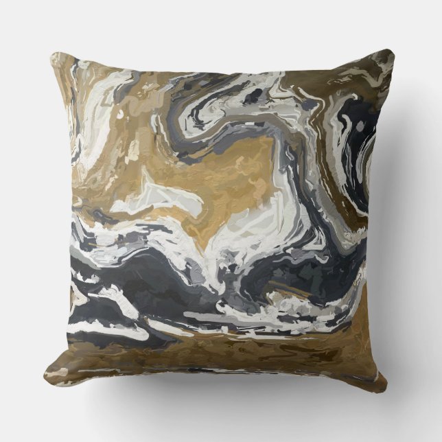 Black, White and Gold Abstract Throw Pillow (Front)
