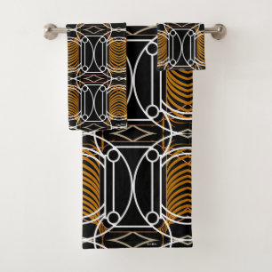Black White and Gold Art Deco Towel Set