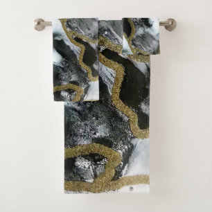 Black, White, and Gold Bath Towel Set Chic