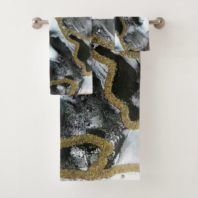 Black, White, and Gold Bath Towel Set | Chic | (Insitu)