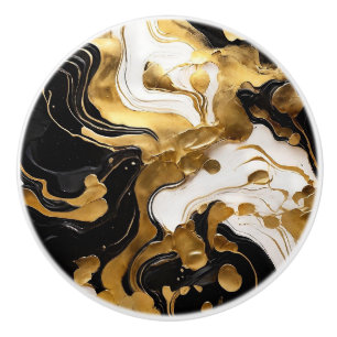 Black White and Gold Faux Marble Ceramic Knob