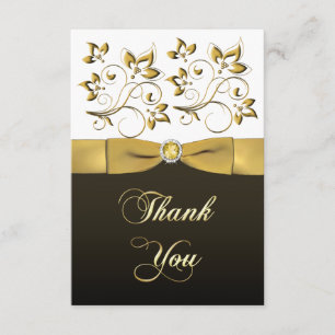Black, White, and Gold Floral Thank You Note Card
