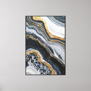 Black, White, and Gold Geode Abstract Wall Art