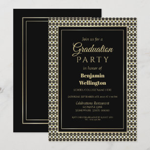 Black White and Gold Graduation Party Invitation