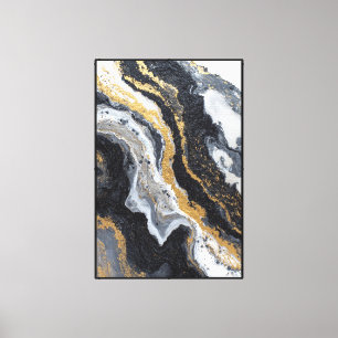 Black, White, and Gold Marble Flow Abstract Wall Canvas Print