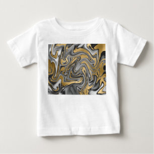 Black, White And Gold Marbled Oil Slick Abstract Baby T-Shirt
