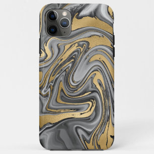 Black, White And Gold Marbled Oil Slick Abstract iPhone 11 Pro Max Case