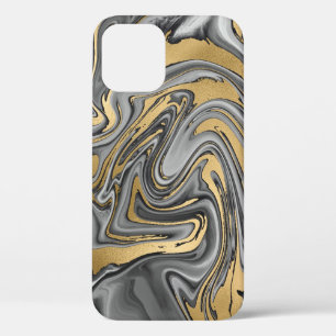 Black, White And Gold Marbled Oil Slick Abstract iPhone 12 Pro Case