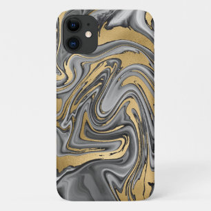 Black, White And Gold Marbled Oil Slick Abstract iPhone 11 Case