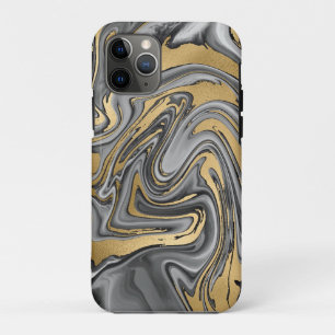 Black, White And Gold Marbled Oil Slick Abstract iPhone 11 Pro Case