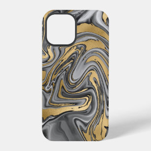 Black, White And Gold Marbled Oil Slick Abstract iPhone 12 Pro Case