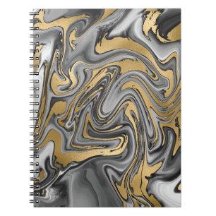 Black, White And Gold Marbled Oil Slick Abstract Notebook