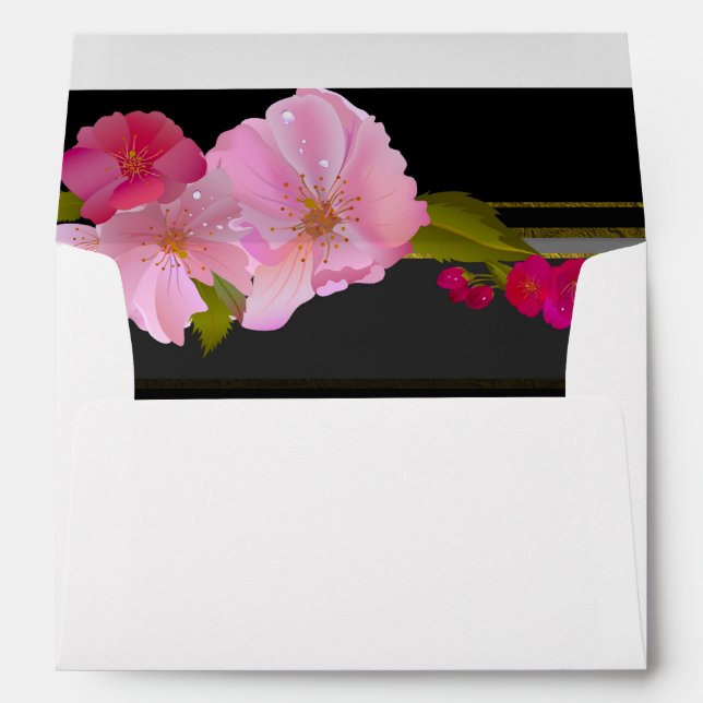 Black White and Gold Modern Floral Chic Glam Party Envelopes (Back (Bottom))