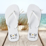 Black White and Gold Modern Wedding Monogram Flip Flops<br><div class="desc">Custom printed flip flop sandals personalized with a cute heart and your monogram initials and wedding date. Click Customize It to change text fonts and colours or add your own images to create a unique one of a kind design!</div>