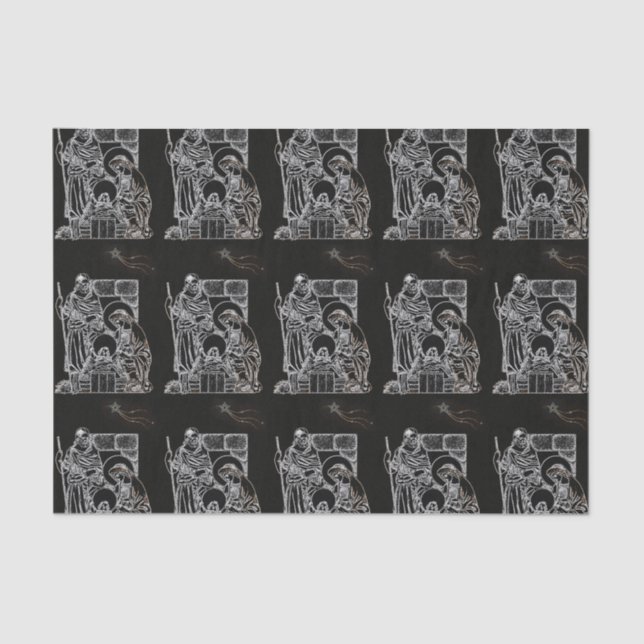 BLACK WHITE AND GOLD NATIVITY TISSUE PAPER (Front)