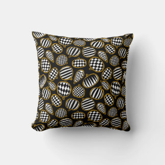 Black White and Gold Pumpkin Pattern Throw Pillow