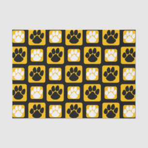 Black, White and Gold Repeating Pawprint Tissue Paper