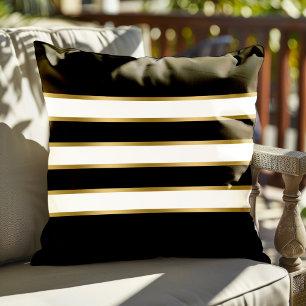 Black white and gold stripes pattern throw pillow
