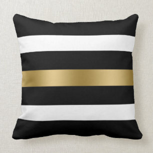Black, white and gold stripes throw pillow