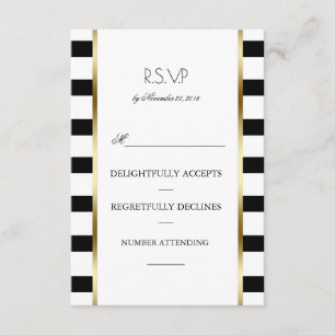 Black White and Gold Stripes Wedding Rsvp Card