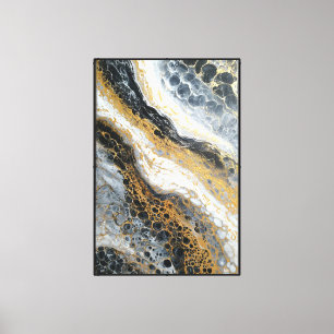 Black, White, and Gold Swirl Abstract Wall Art