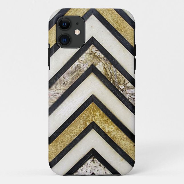 Black white and gold textured chevron pattern. Case-Mate iPhone case (Back)