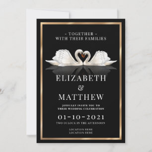 Black, White and Gold Themed with Swans Wedding Invitation