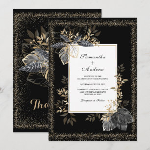 Black White And Gold Wedding Invitation