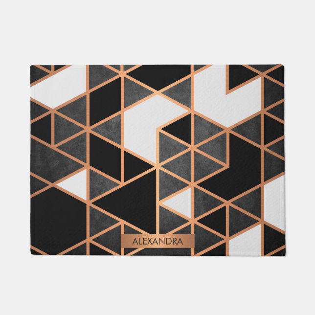 Black White and Golden Mosaic Doormat (Front)