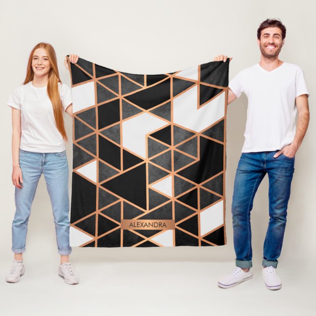 Black White and Golden Mosaic Fleece Blanket (In Situ)