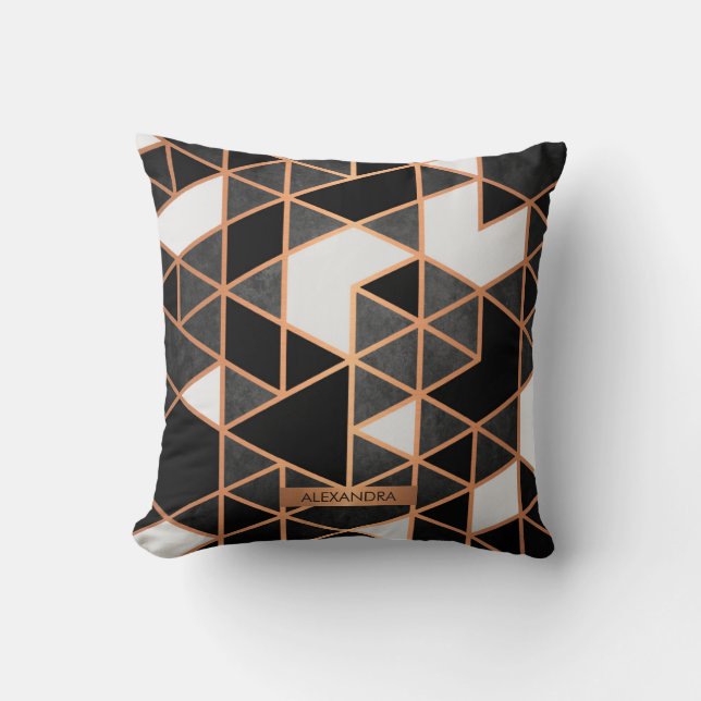 Black White and Golden Mosaic Throw Pillow (Front)