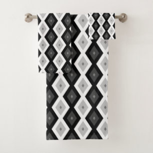 Black, white and gray diamond pattern bath towel set