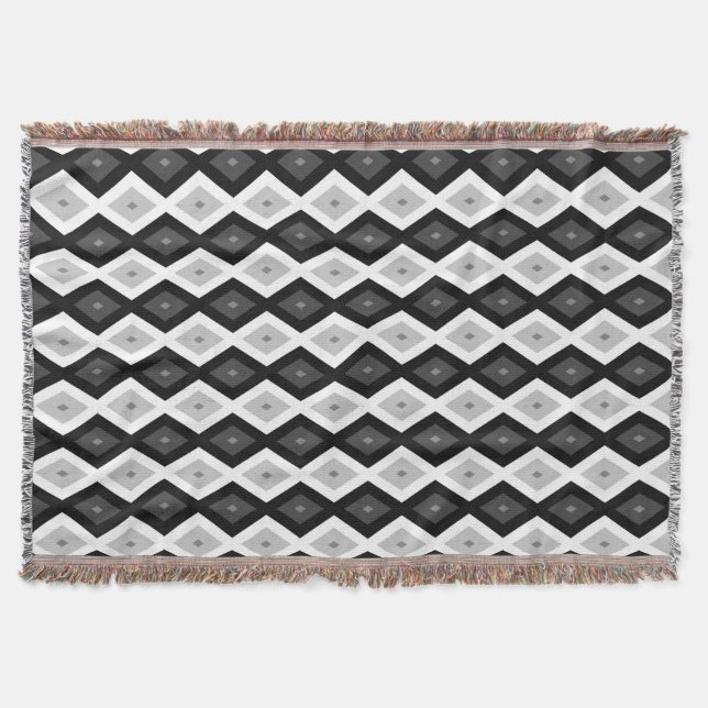 Black, white and gray diamond pattern throw blanket (Front)