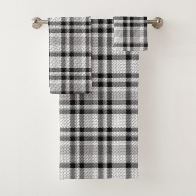 Black White and Gray Plaid Bath Towel Set (Insitu)