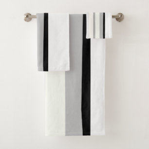 Black, White and Green Abstract Stripes Bath Towel Set