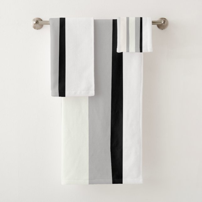 Black, White and Green Abstract Stripes Bath Towel Set (Insitu)