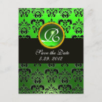 BLACK  WHITE AND GREEN  DAMASK EMERALD Monogram