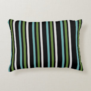 Black, white, and green stripe digital accent pillow