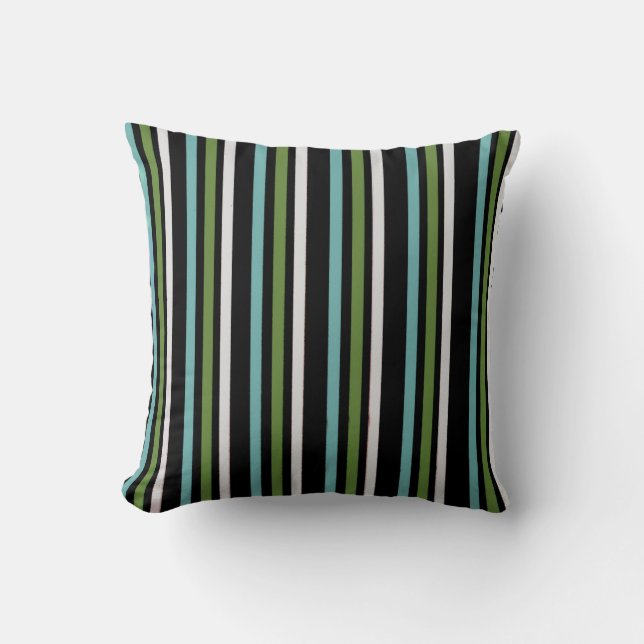 Black, white, and green stripe digital throw pillow (Front)