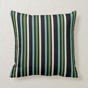 Black, white, and green stripe digital throw pillow