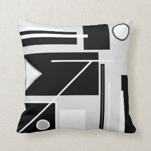 Black, White and Grey Abstract Mid Century Modern Throw Pillow