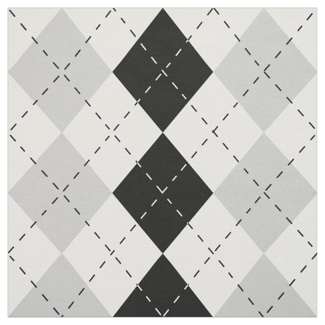 Black White and Grey Argyle Fabric (Swatch)