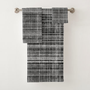 Black, White, and Grey Check Pattern Bath Towel Set