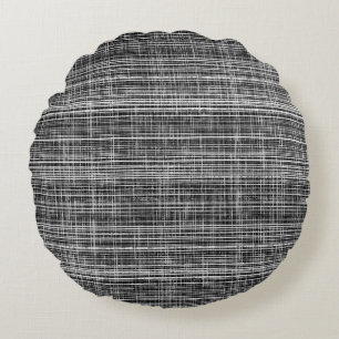 Black, White, and Grey Check Pattern Round Pillow
