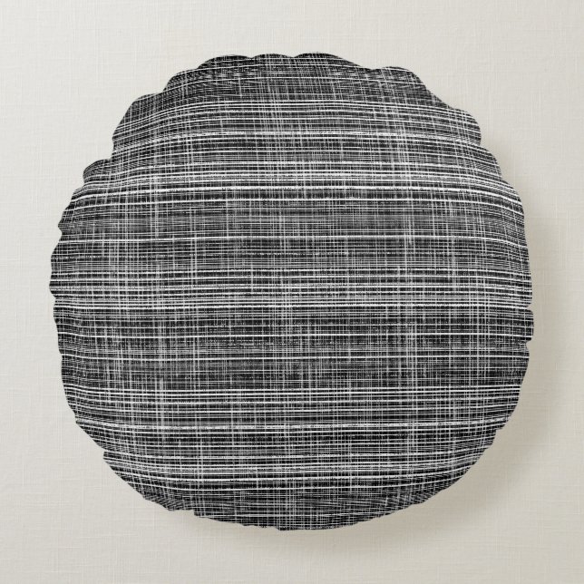 Black, White, and Grey Check Pattern Round Pillow (Front)