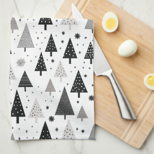 Black, White and Grey Christmas Tree Pattern Kitchen Towel