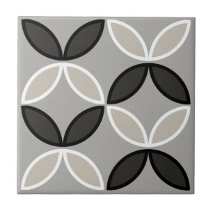 Black white and grey circle or flower petals tile